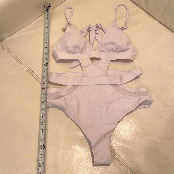 NWT cut out swimsuit XL M S white sexy monokini mesh high leg cage cut out mesh - Picture 8 of 8